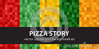 Pixel pattern set Pizza Story. Vector seamless pixel art backgrounds Vector Illustration