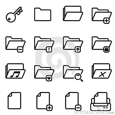 16 pixel perfect line icons set Vector Illustration