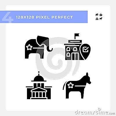 2D pixel perfect set of voting glyph style icons Vector Illustration