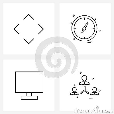 Pixel Perfect Set of 4 Vector Line Icons such as arrow, avatar, compass, monitor, user Vector Illustration