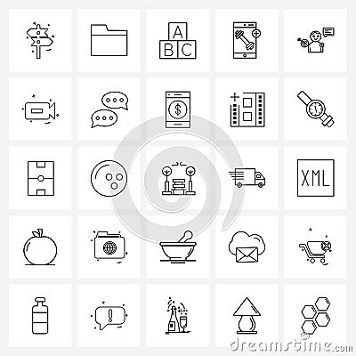 Pixel Perfect Set of 25 Vector Line Icons such as avatar, medical, cube, dumbbell, mobile Vector Illustration