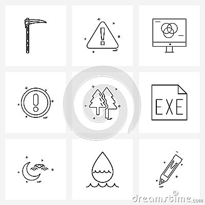 Pixel Perfect Set of 9 Vector Line Icons such as Christmas tree, info, led, user interface, media Vector Illustration