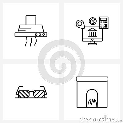 Pixel Perfect Set of 4 Vector Line Icons such as cooking, transport, monitor, dollar, chimney Vector Illustration