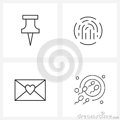 Pixel Perfect Set of 4 Vector Line Icons such as data, mail, point, fingerprint, love Vector Illustration
