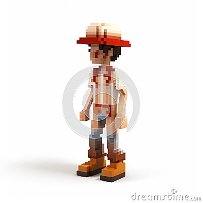 Pixel Person Wearing Hat: Voxel Art Inspired By Fernando Amorsolo Stock Photo