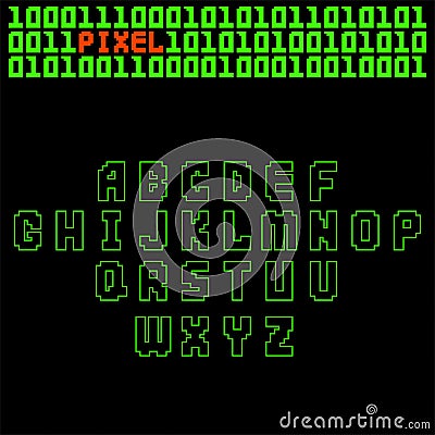 Pixel retro font video computer game design 8 bit letters electronic futuristic style vector abc typeface digital Vector Illustration