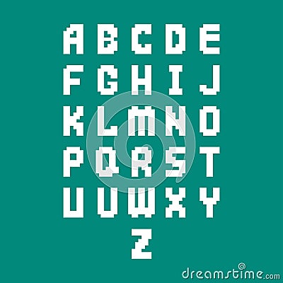 Pixel retro font video computer game design 8 bit letters electronic futuristic style vector abc typeface digital Vector Illustration
