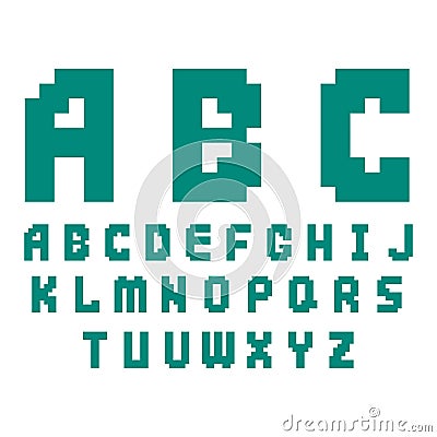 Pixel retro font video computer game design 8 bit letters electronic futuristic style vector abc typeface digital Vector Illustration