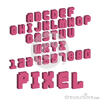Pixel retro font video computer game design 8 bit letters numbers electronic futuristic style vector abc typeface Vector Illustration
