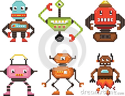 pixel robot collection. Vector illustration decorative design Vector Illustration