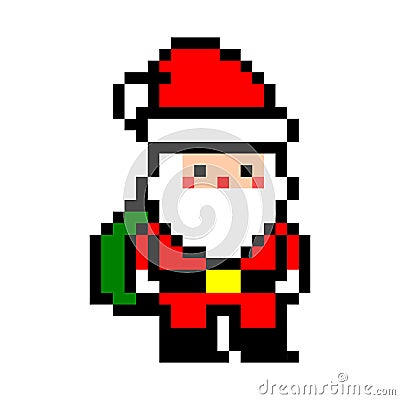Pixel santa image 8 bit Cartoon Illustration