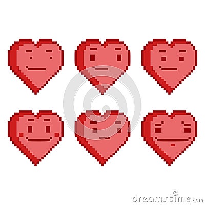 Pixel set funny hearts Vector Illustration