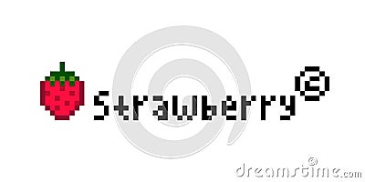 Pixel strawberry logo image 8 bit Vector Illustration