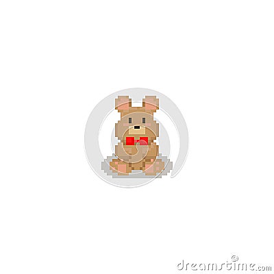 Pixel teddy bear.8bit doll.character. Vector Illustration