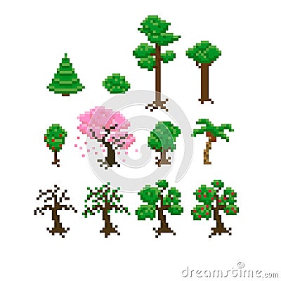 Pixel Trees Vector Illustration