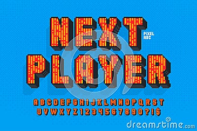 Pixel vector alphabet design, stylized like in 8-bit games Vector Illustration