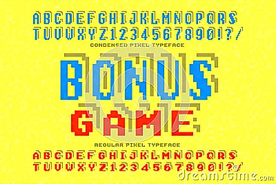 Pixel vector font design, stylized like in 8-bit games Vector Illustration