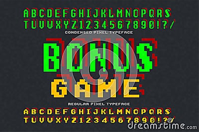 Pixel vector font design, stylized like in 8-bit games Vector Illustration