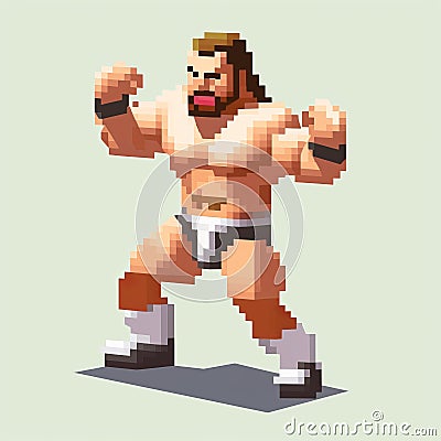 Pixel Warrior Wwe Wrestler: Highly Detailed Retro Visuals Cartoon Illustration