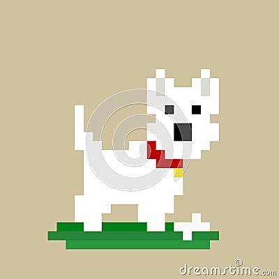 Pixel white dog image Vector Vector Illustration