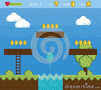 pixelart video game scene Vector Illustration