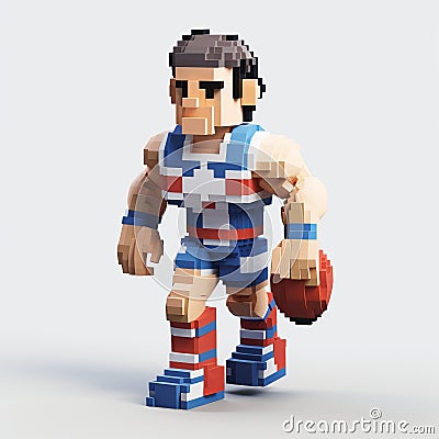 Pixelated Afl Player: Classic Americana Style With Strong Use Of Color Stock Photo