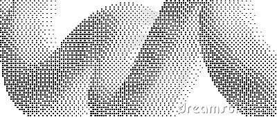 Pixelated curved gradient shape. Dotted dither squiggle texture background. Fluid undulate form for banner, poster Vector Illustration