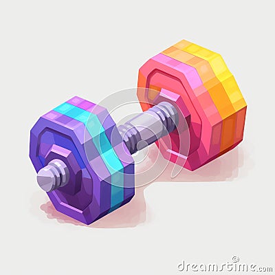 Pixelated Gym Dumbbells: Psychedelic Illustration With Unique Character Design Stock Photo