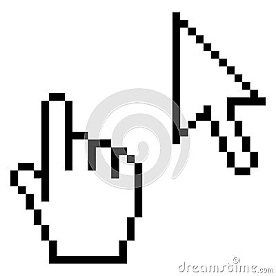 Pixelated Hand and Mouse cursor Vector Illustration