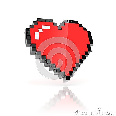 Pixelated heart 3d icon on white background Cartoon Illustration