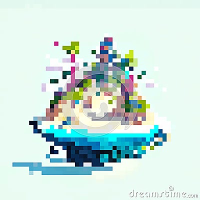 pixelated illustration of a small island in the middle of the sea AI Generated Cartoon Illustration