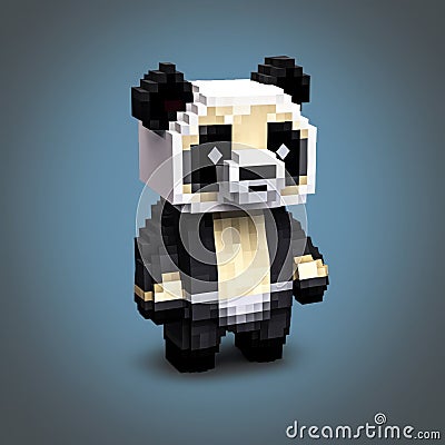 Pixelated Panda: A Cute Minecraft-inspired Character Design Stock Photo