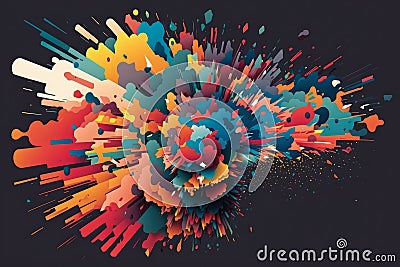 Pixelated Rainbow Explosion Blast of Vibrant Colors and Abstract Shapes Cartoon Illustration