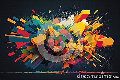 Pixelated Rainbow Explosion Blast of Vibrant Colors and Abstract Shapes Stock Photo