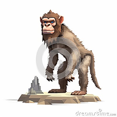 Pixelated Realism Cartoon Gorilla Sculpture On Spiky Mounds Stock Photo