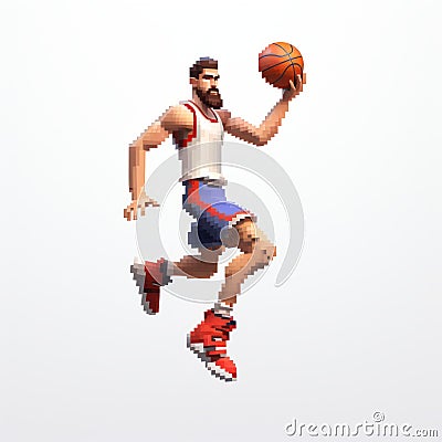 Pixelated Realism: Fortnite Male Basketball Player Model With Dynamic Movement Stock Photo