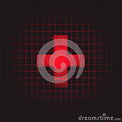 A pixelated red 'minus' symbol on a grid background Stock Photo