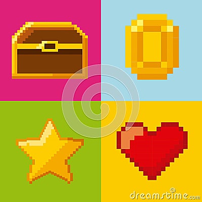 Pixelated video game icons Vector Illustration