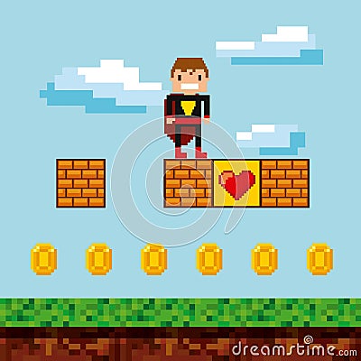 Pixelated video game icons Vector Illustration