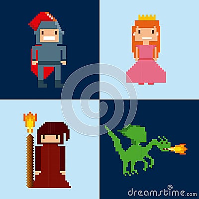 Pixelated video game icons Vector Illustration