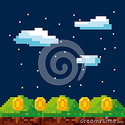 Pixelated video game icons Vector Illustration