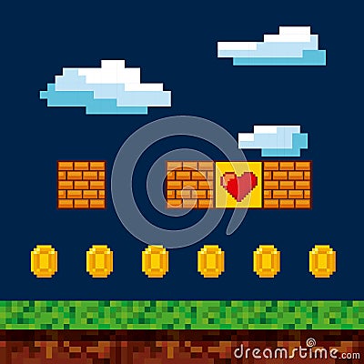 Pixelated video game icons Vector Illustration