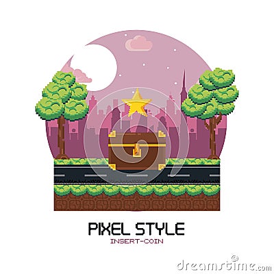 Pixelated videogame scenery Vector Illustration