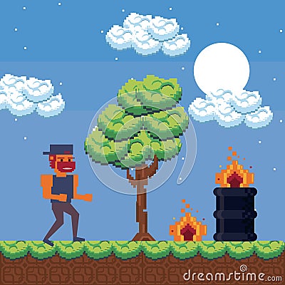 Pixelated videogame scenery Vector Illustration