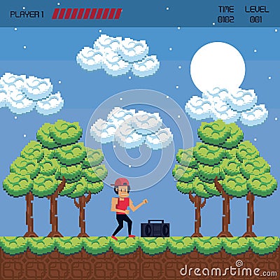 Pixelated videogame scenery Vector Illustration