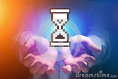 Pixeled black and white mouse pointer displayed on a futuristic Stock Photo