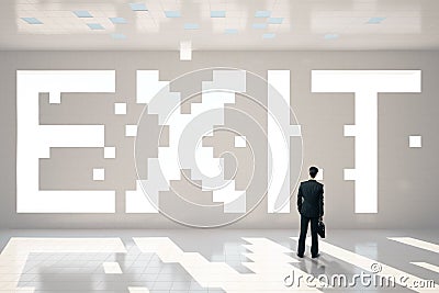 Pixeled exit text and businessman Stock Photo