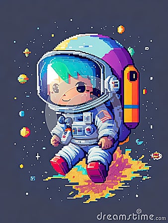 64pixels art, pixel art, very details adorable astronaut, lost in galaxy background Stock Photo