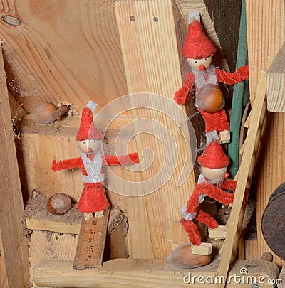 Pixie gang on nut robbery in an old machine Stock Photo