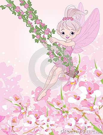 Pixy Fairy on a Swing Vector Illustration